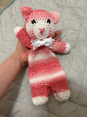 Handmade Crochet Knit Pink Kitty Cat Collectible or Baby Lovey Security Plushie